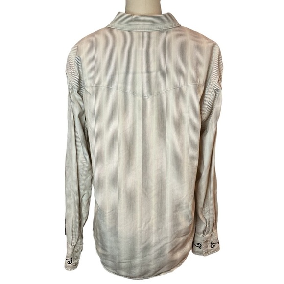 Wrangler Striped Pearl Snap Embroidered Western Shirt Size Large Cowgirl - Picture 2 of 10